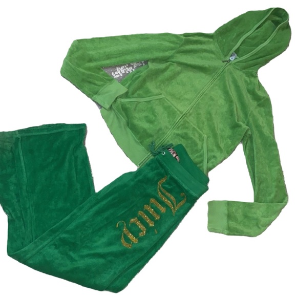VINTAGE JUICY COUTURE Y2K APPLE GREEN TERRY VELOUR TRACKSUIT JOGGER Set OG - Picture 2 of 16